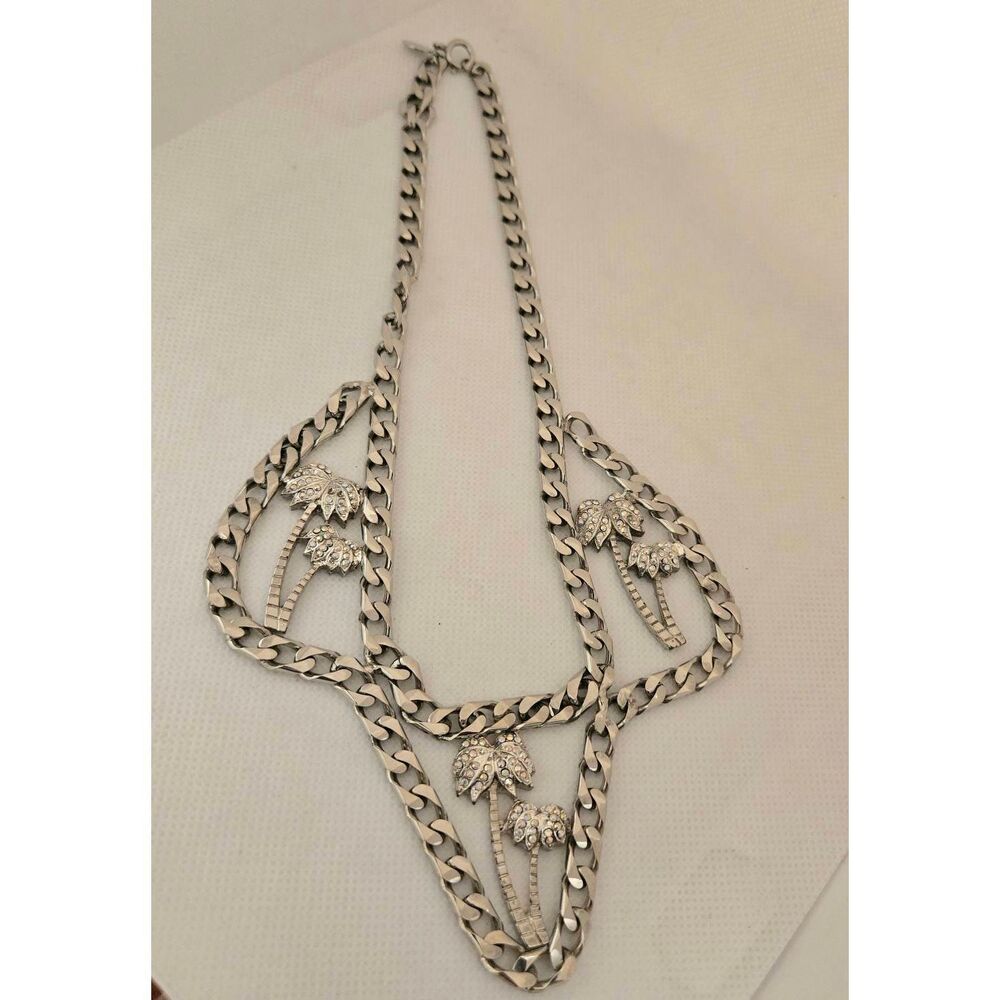 Kirks Folly Vintage Rare Silver Rhinestone Palm Tree Necklace